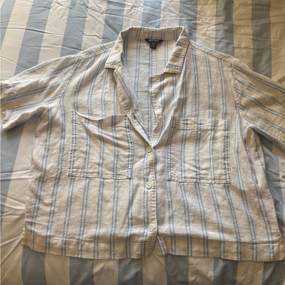 Buffalo David Bitton Cream & Light Blue Striped Casual Button-Down Shirt